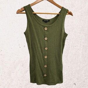 CHARLIE B Olive Green Ribbed Buttoned Tank Top